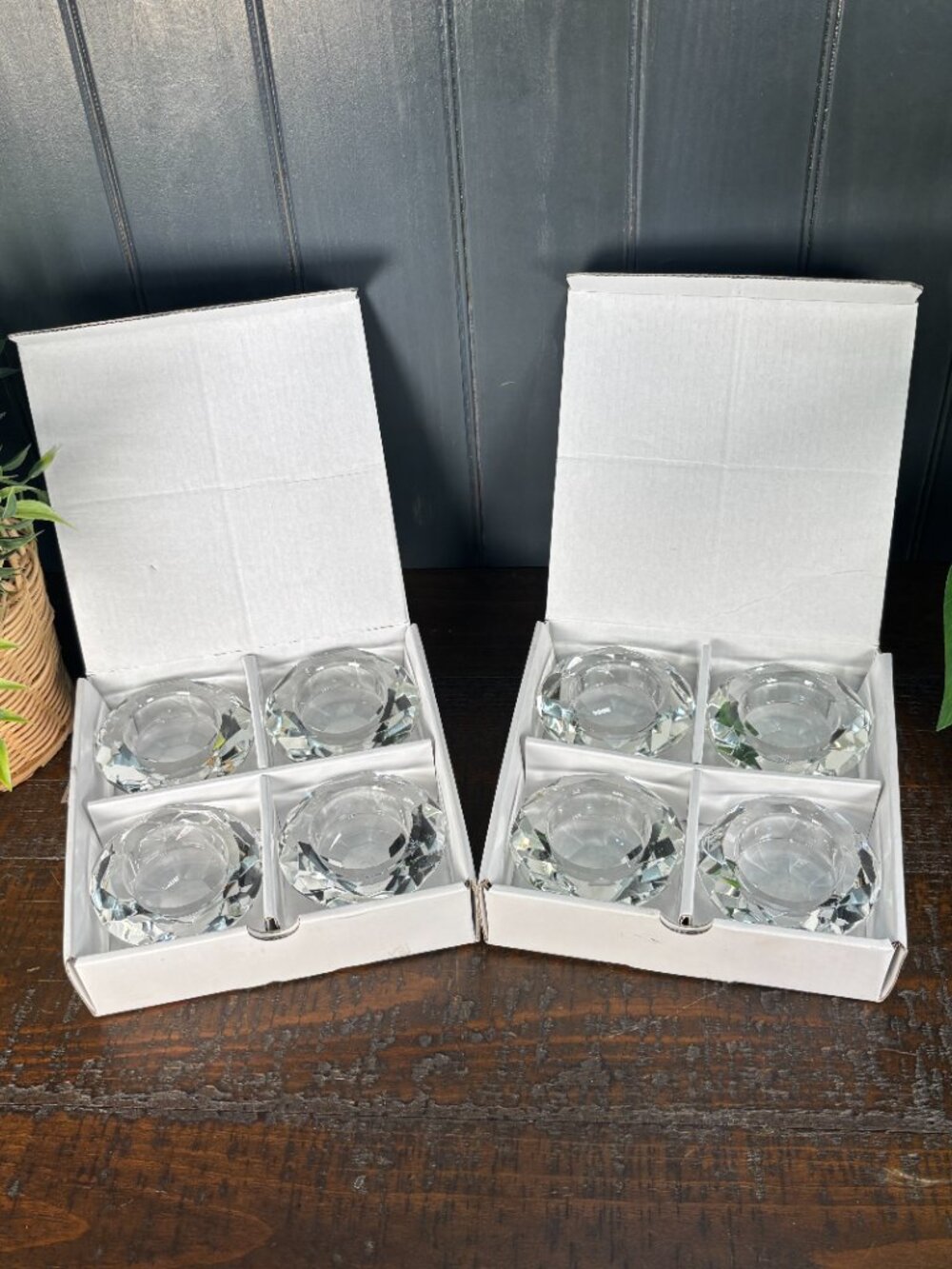 Crystal Tealight Candle Holders Set of 8, Diamond Shaped Glass Votive Holders